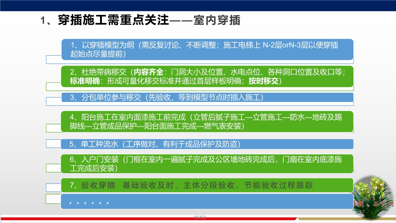 落实穿插提效工艺，合理优化施工工期，实现两提一减（提质量、提效率、减人工）